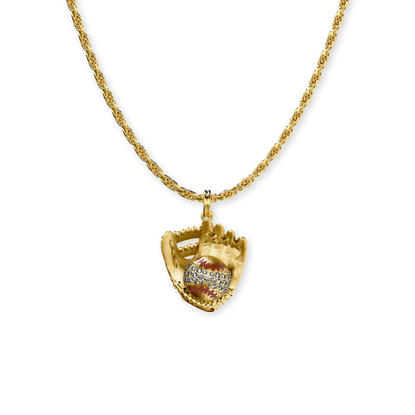 Pendente "The Baseball" Bola e Luva, Diamante Branco