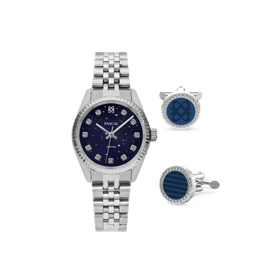 Timeless Classic Diamond Watch Gift Set in Navy Blue - PASCAL#dial-size_31-mm