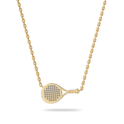 The Padel Racket Necklace, White Diamond Pavé - PASCAL#color_18k-yellow-gold-vermeil-white-diamond