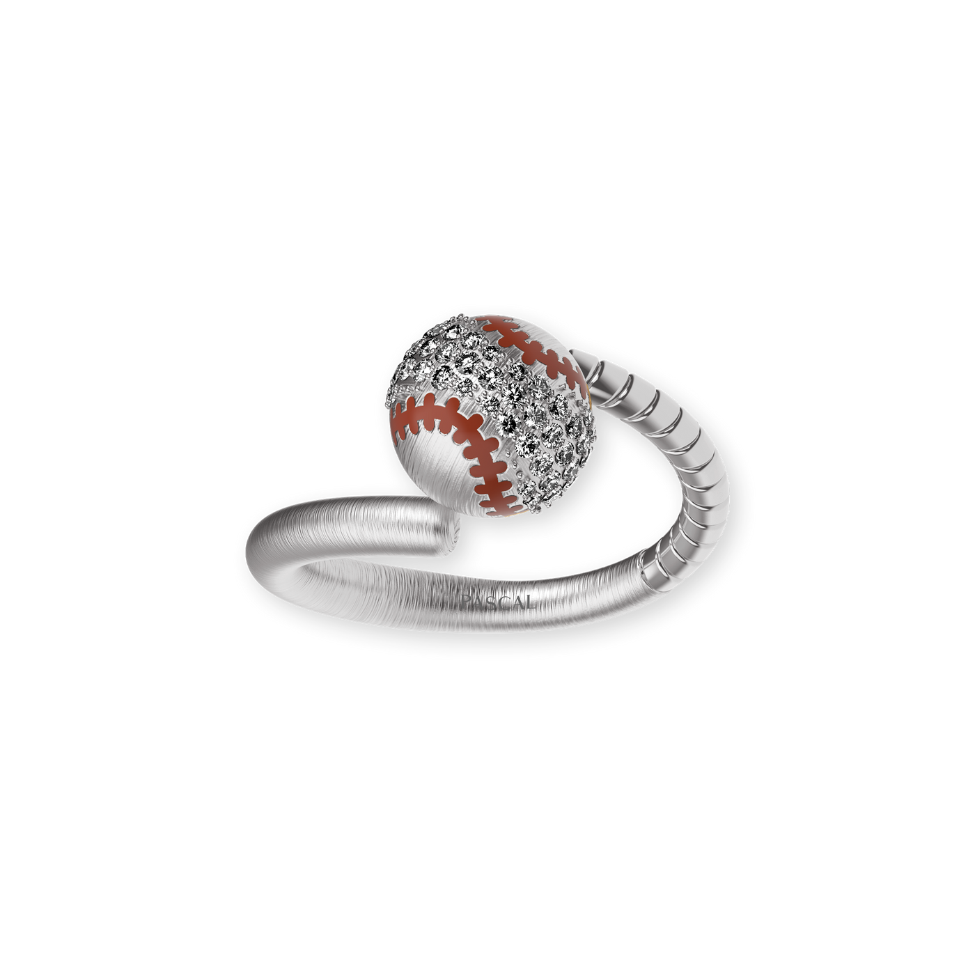 Bague "The Baseball" balle et batte, pavé de diamants blancs