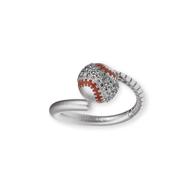 Bague "The Baseball" balle et batte, pavé de diamants blancs