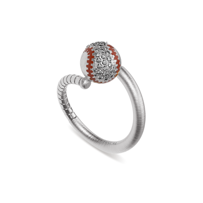 Bague "The Baseball" balle et batte, pavé de diamants blancs