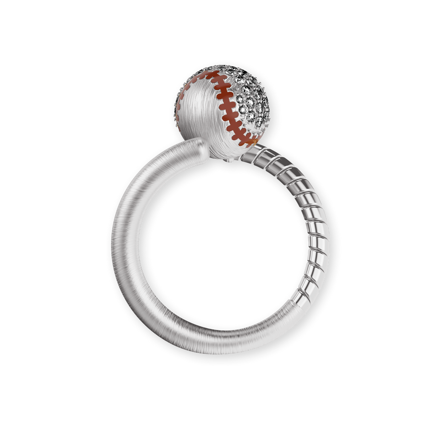 Bague "The Baseball" balle et batte, pavé de diamants blancs