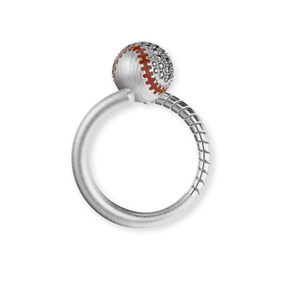Bague "The Baseball" balle et batte, pavé de diamants blancs
