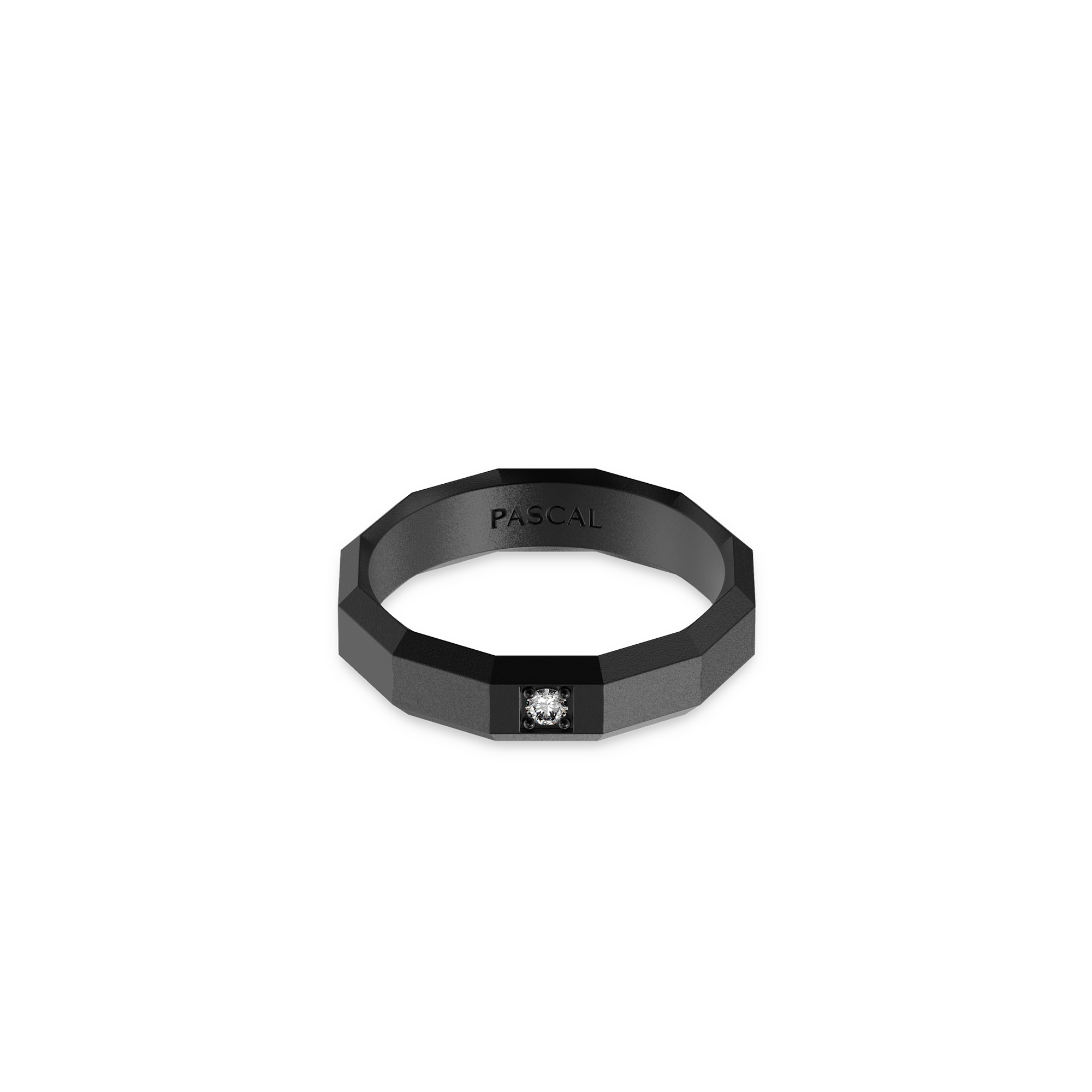 Faceted Diamond Promise Ring in black titanium with bold geometric style#color_black-titanium-white-diamonds