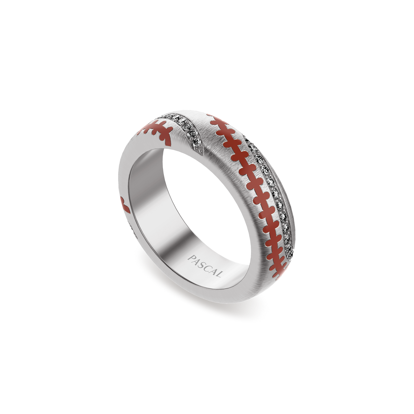 'The Baseball' Band Ring, White Diamond