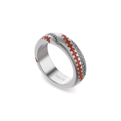 'The Baseball' Band Ring, White Diamond