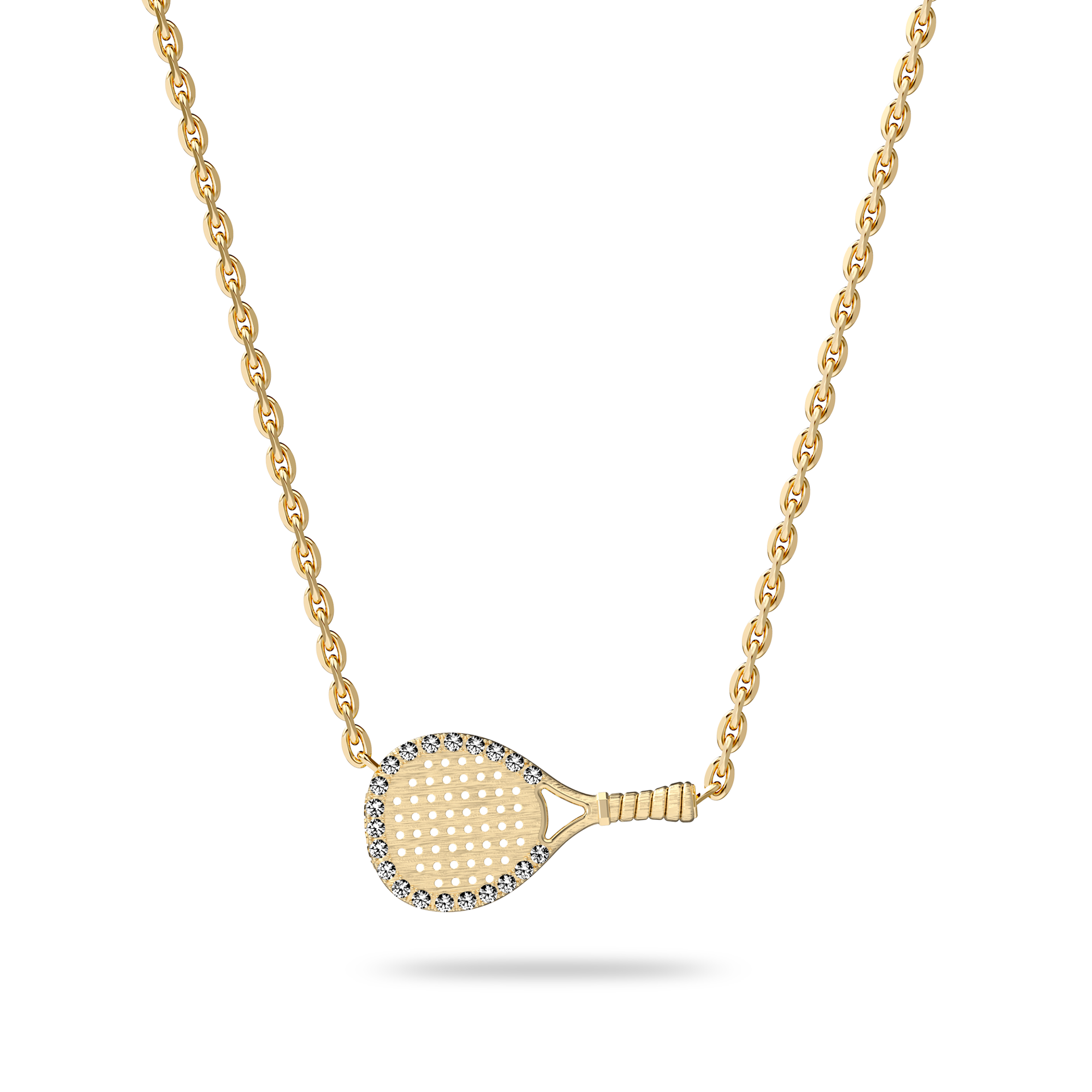 The Padel Racket Necklace, White Diamond Halo - PASCAL#color_18k-yellow-gold-vermeil-white-diamond
