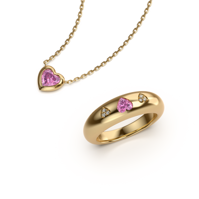 Heart Gemstone Necklace and Ring Set