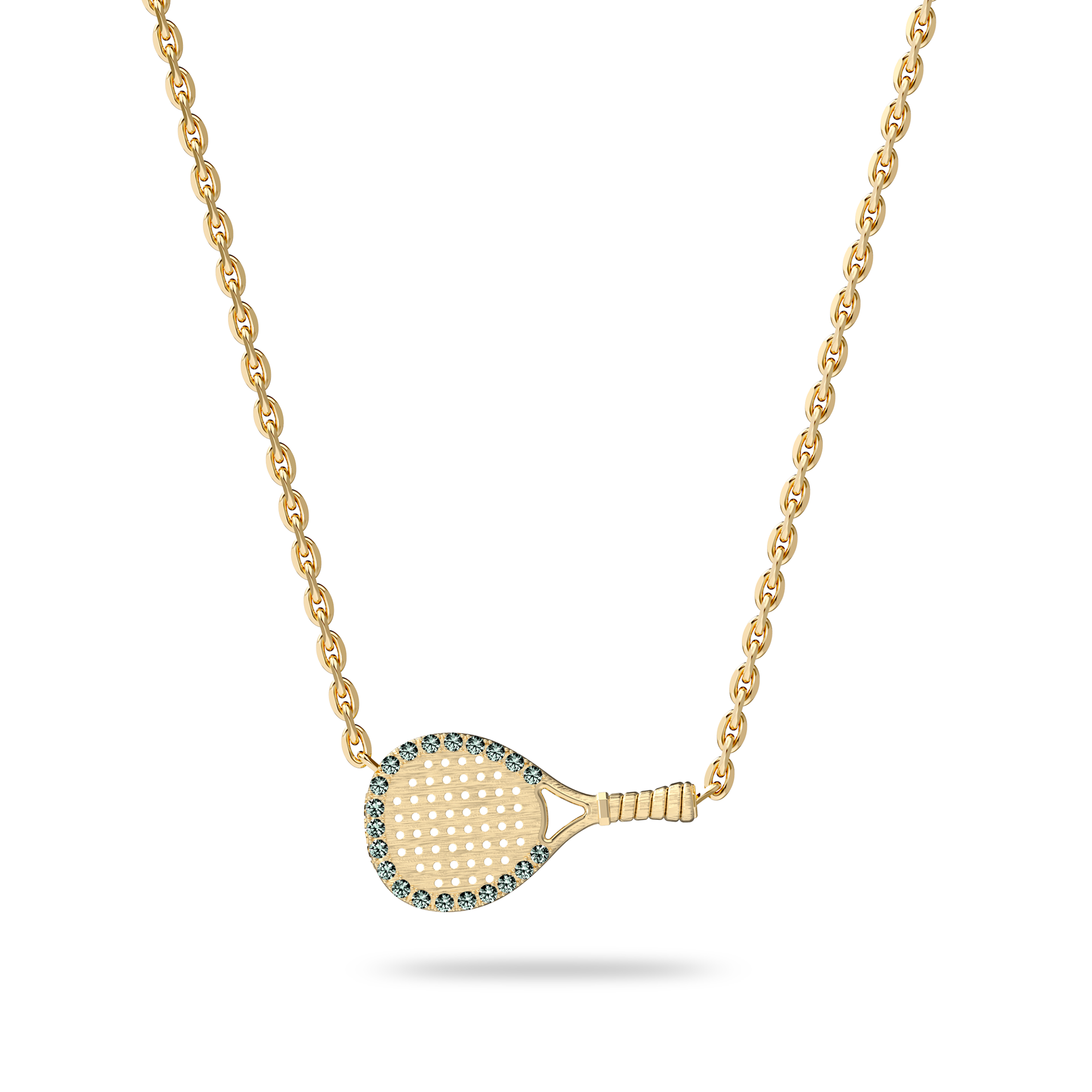 The Padel Racket Necklace, Green Diamond Halo - PASCAL#color_18k-yellow-gold-vermeil-green-diamond