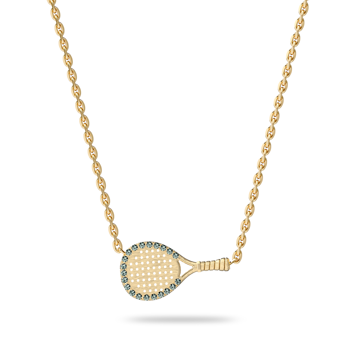 The Padel Racket Necklace, Green Diamond Halo - PASCAL#color_18k-yellow-gold-vermeil-green-diamond