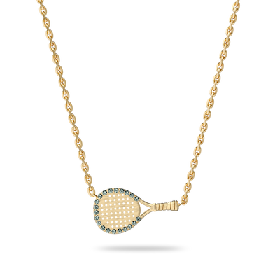 The Padel Racket Necklace, Green Diamond Halo - PASCAL#color_18k-yellow-gold-vermeil-green-diamond