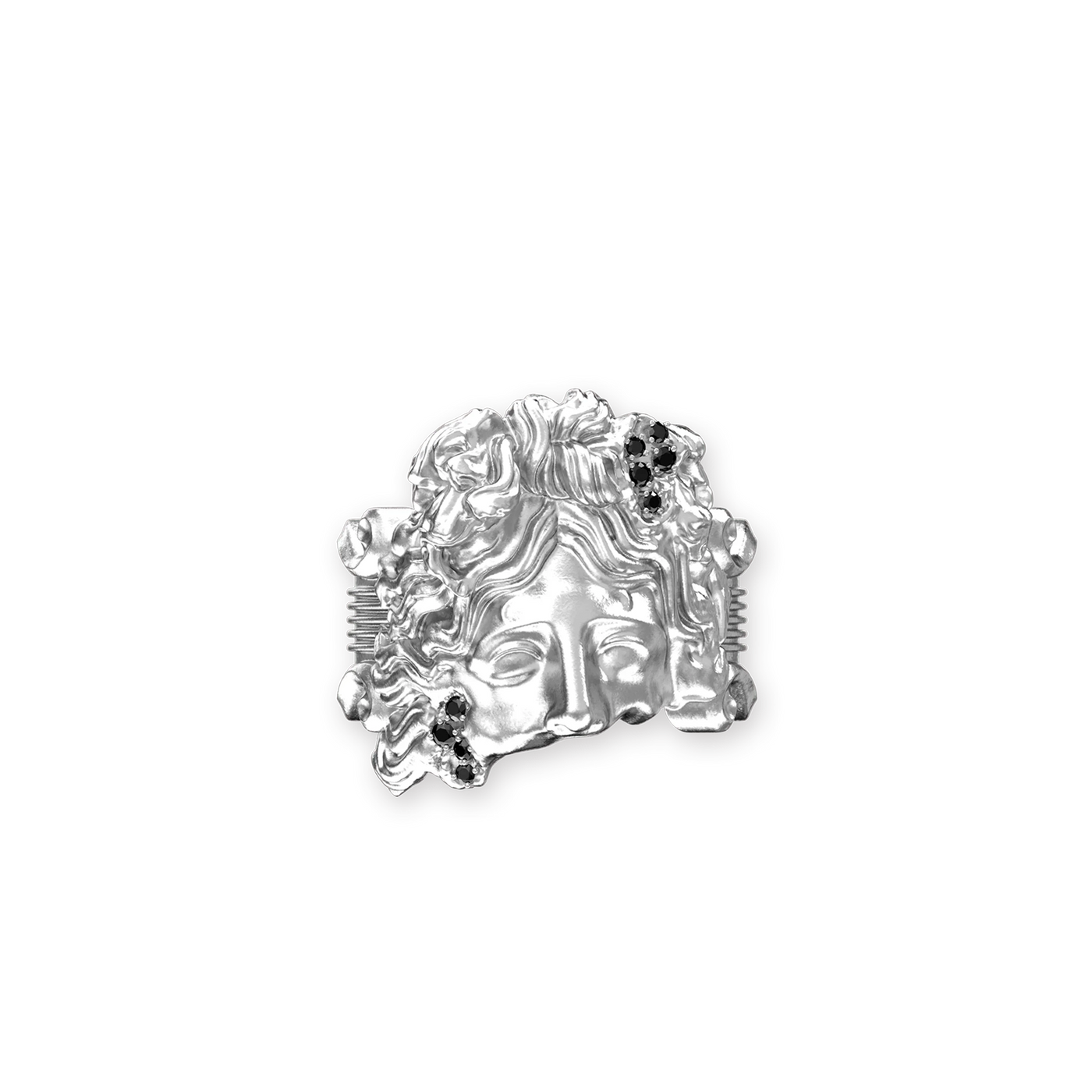 Olympus Apollo Statue Ring, Black Diamond - PASCAL#color_18k-white-gold-vermeil-black-diamond