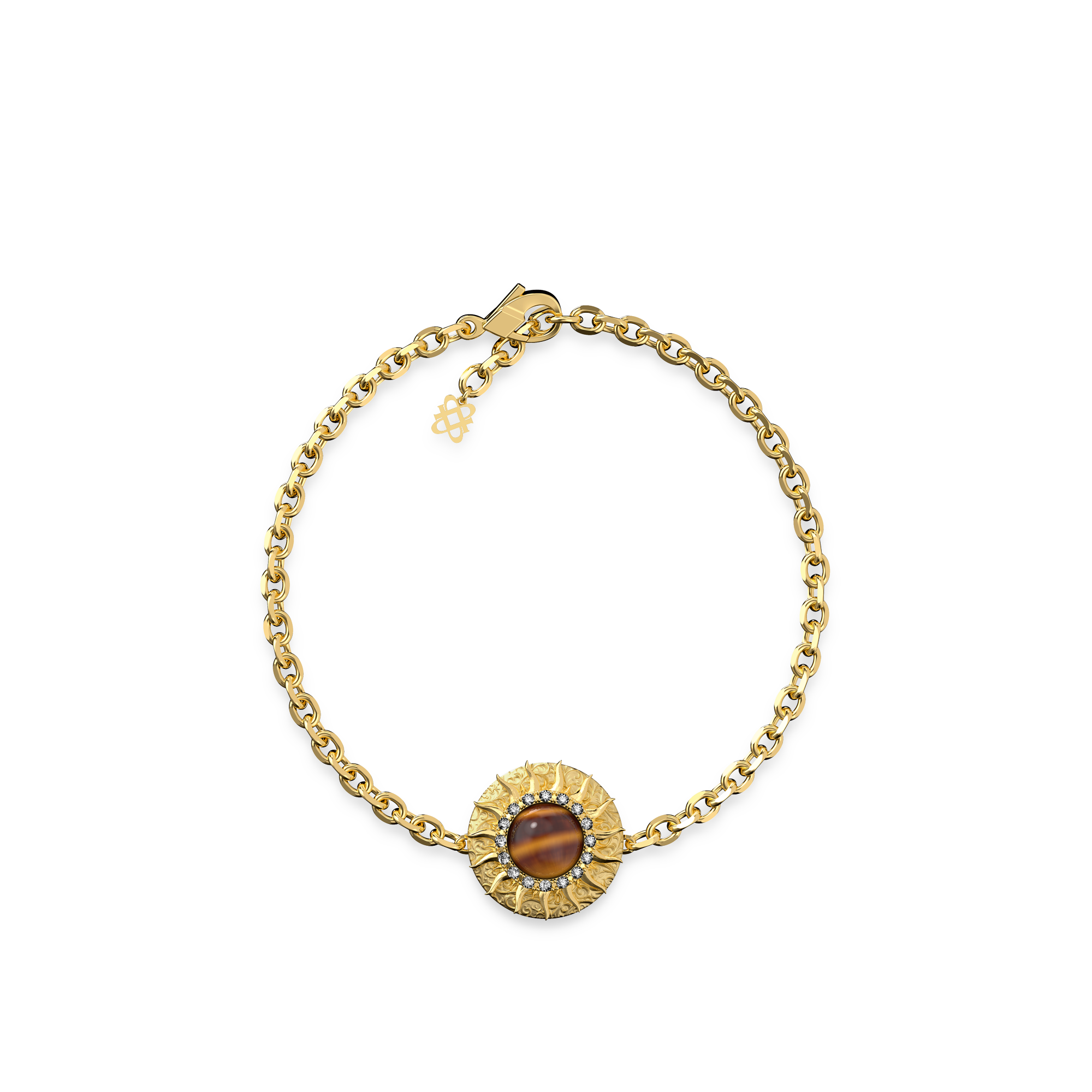 The Spiritual Sun Bracelet, White Diamond Halo - PASCAL#color_18k-yellow-gold-vermeil-white-diamond-tigerite