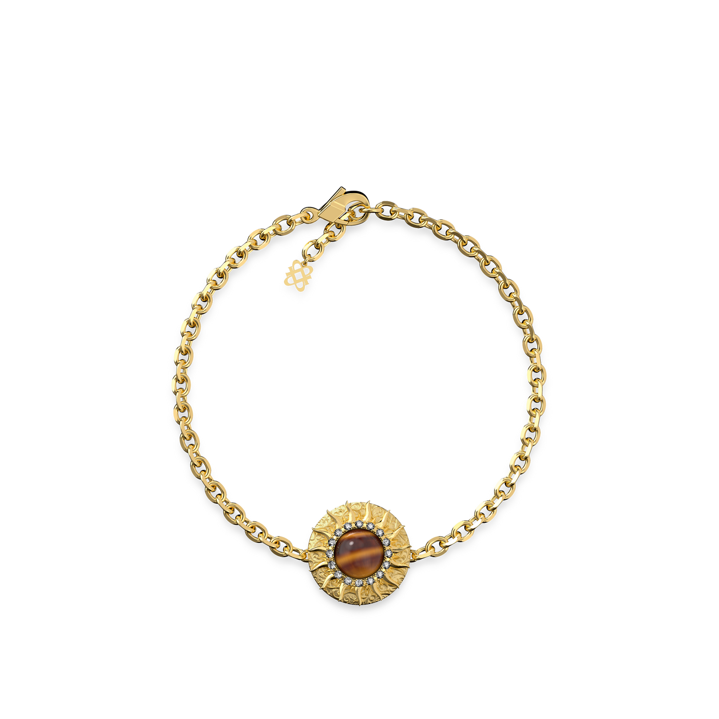 The Spiritual Sun Bracelet, White Diamond Halo - PASCAL#color_18k-yellow-gold-vermeil-white-diamond-tigerite