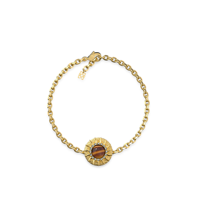 The Spiritual Sun Bracelet, White Diamond Halo - PASCAL#color_18k-yellow-gold-vermeil-white-diamond-tigerite