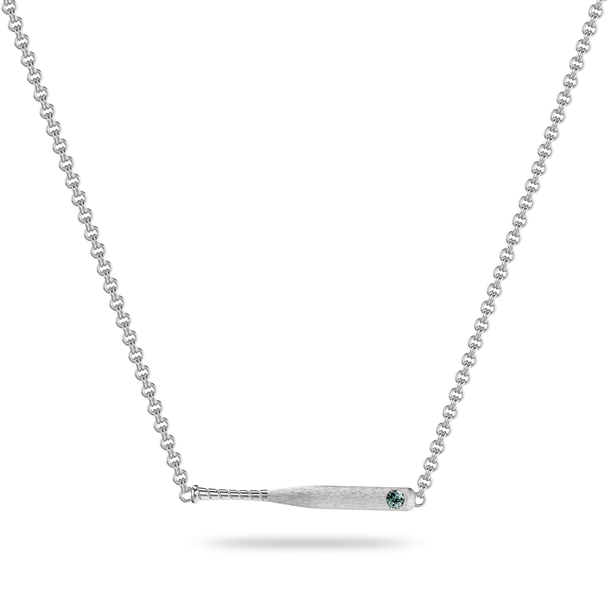 'The Baseball' Bat Necklace, Green Diamond - PASCAL#color_18k-white-gold-vermeil-green-diamond