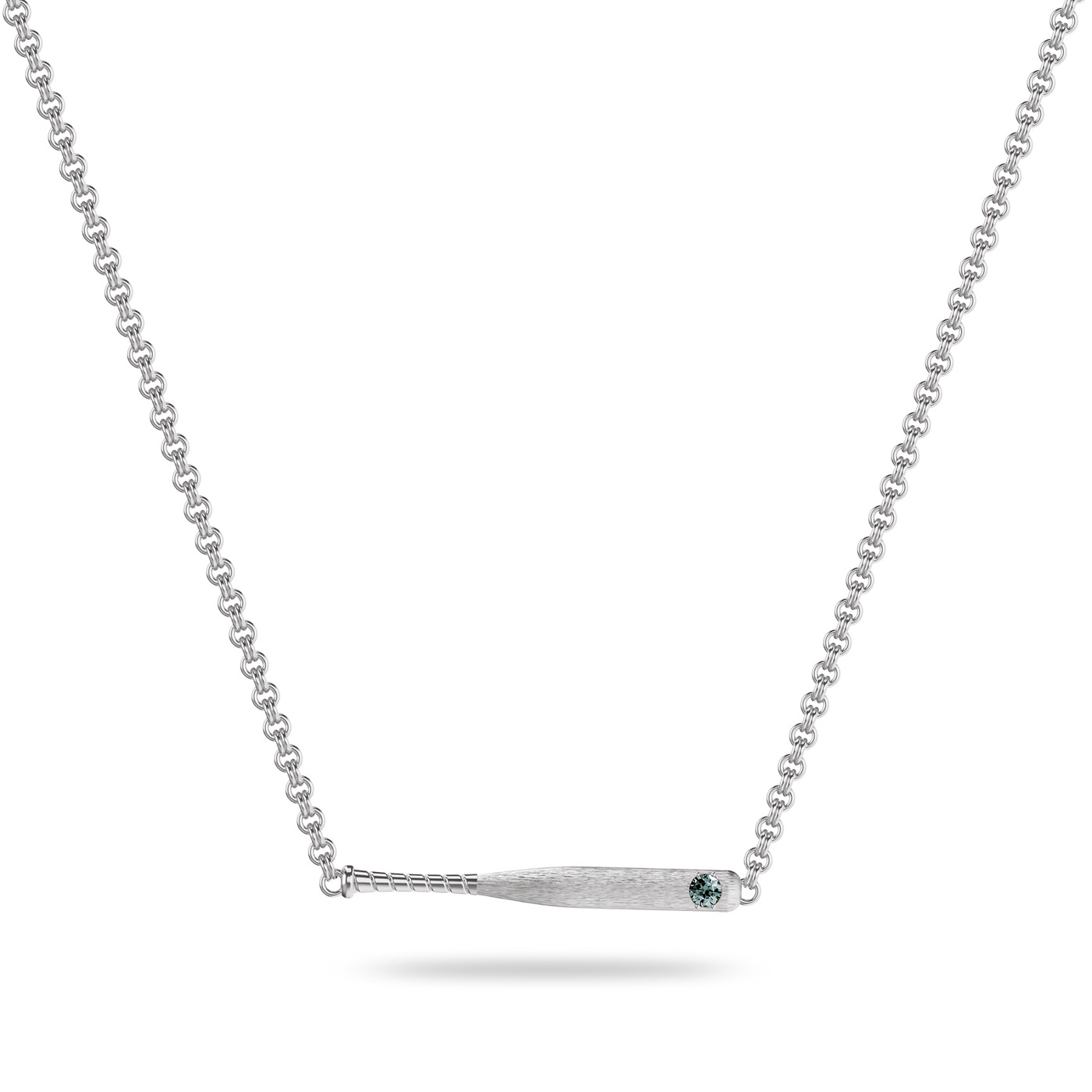 'The Baseball' Bat Necklace, Green Diamond - PASCAL#color_18k-white-gold-vermeil-green-diamond
