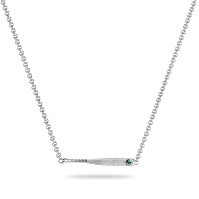 'The Baseball' Bat Necklace, Green Diamond - PASCAL#color_18k-white-gold-vermeil-green-diamond