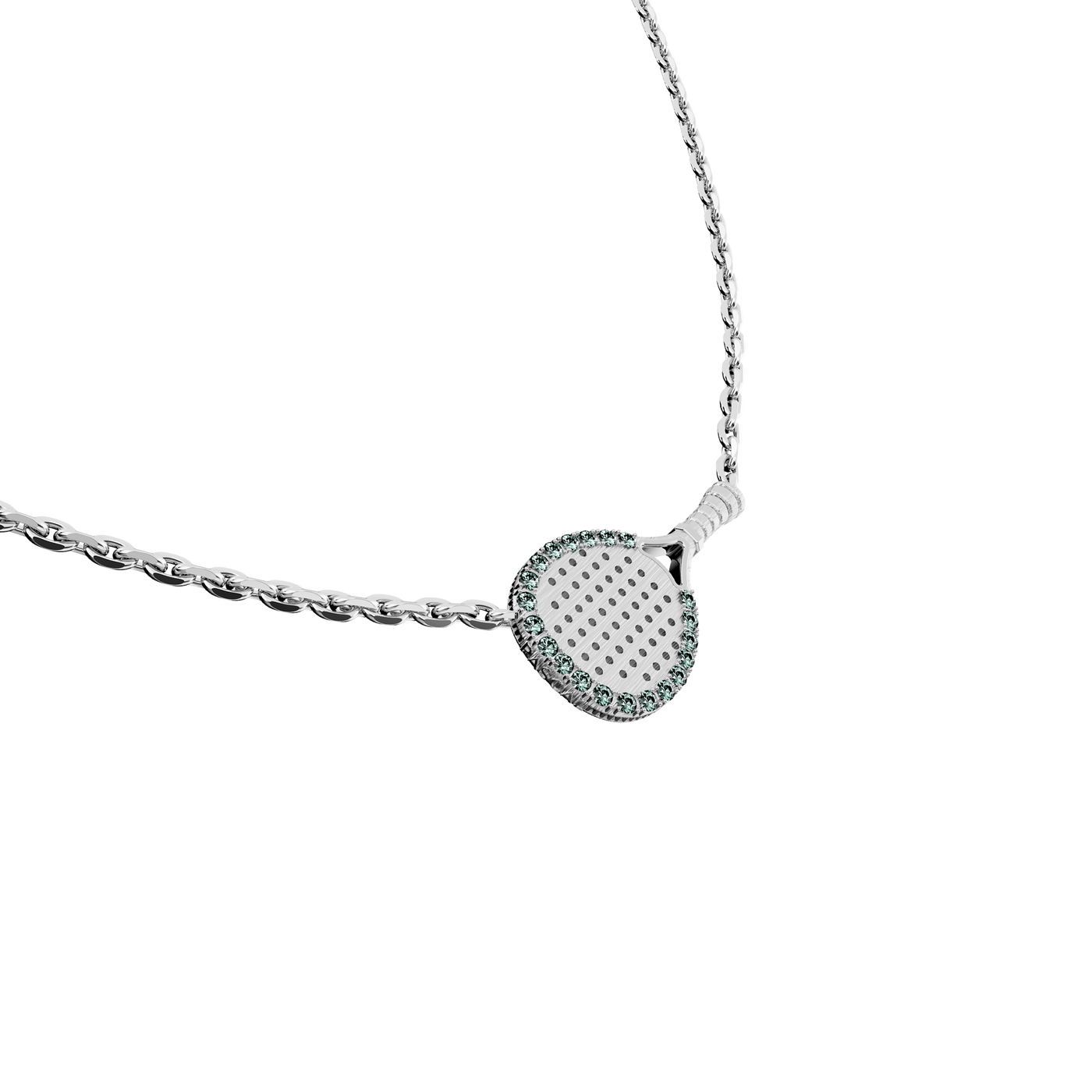 Collier Raquette 'The Padel', Halo de Diamants Verts