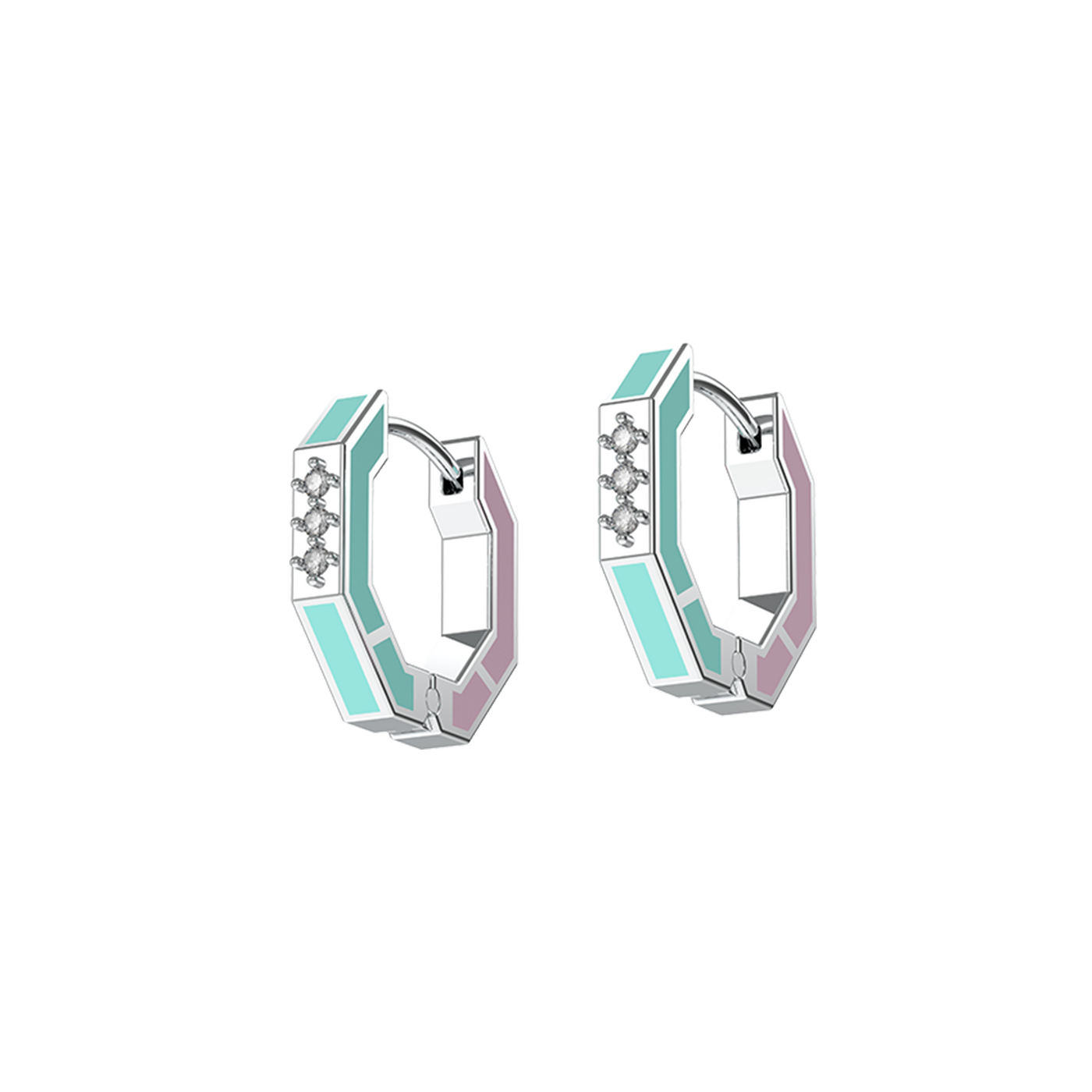 Enchanted Enamel Diamond Hoop Earrings (Blue & Pink)