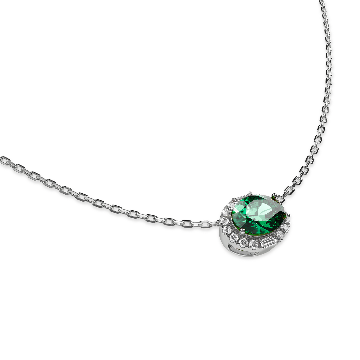 Classic Halo Oval Gemstone Diamond Necklace