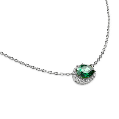 Classic Halo Oval Gemstone Diamond Necklace