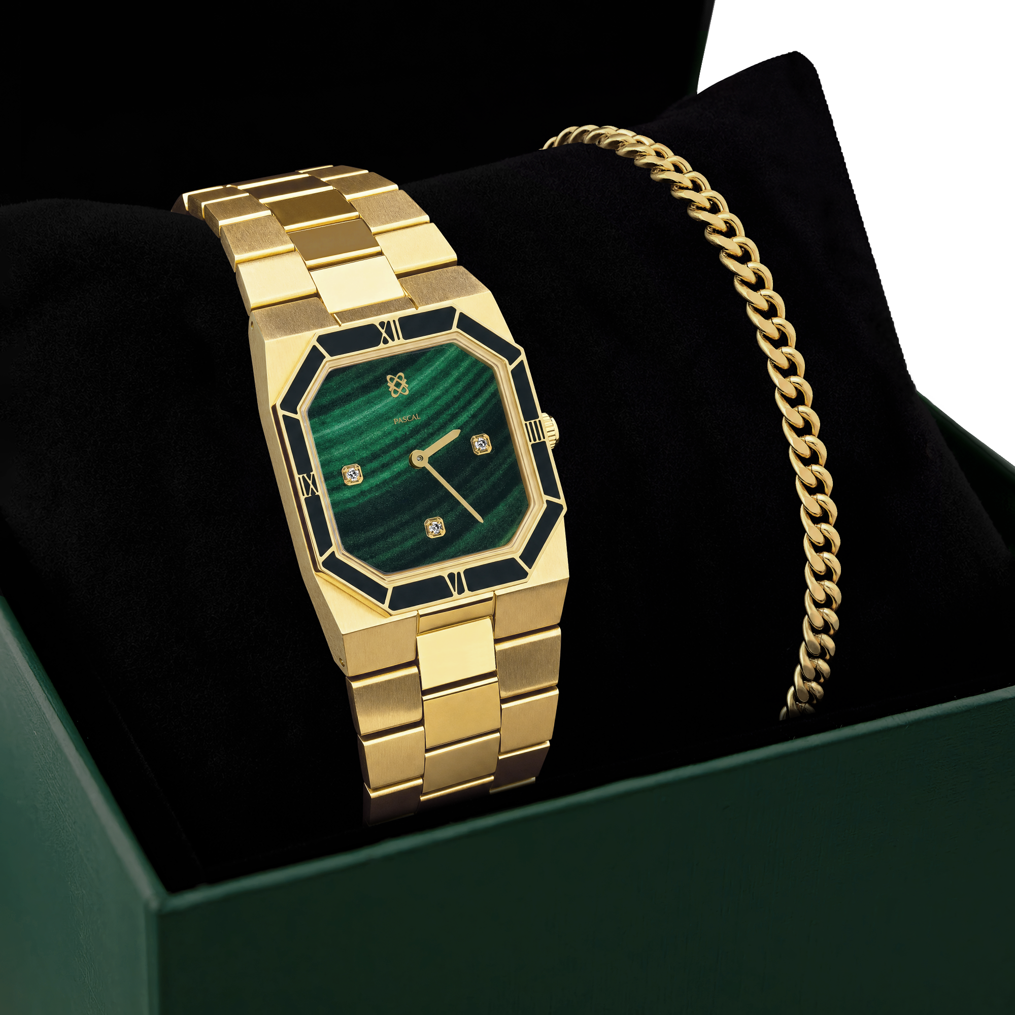 Octagonal Enamel Diamond Watch & Bracelet Gift Set