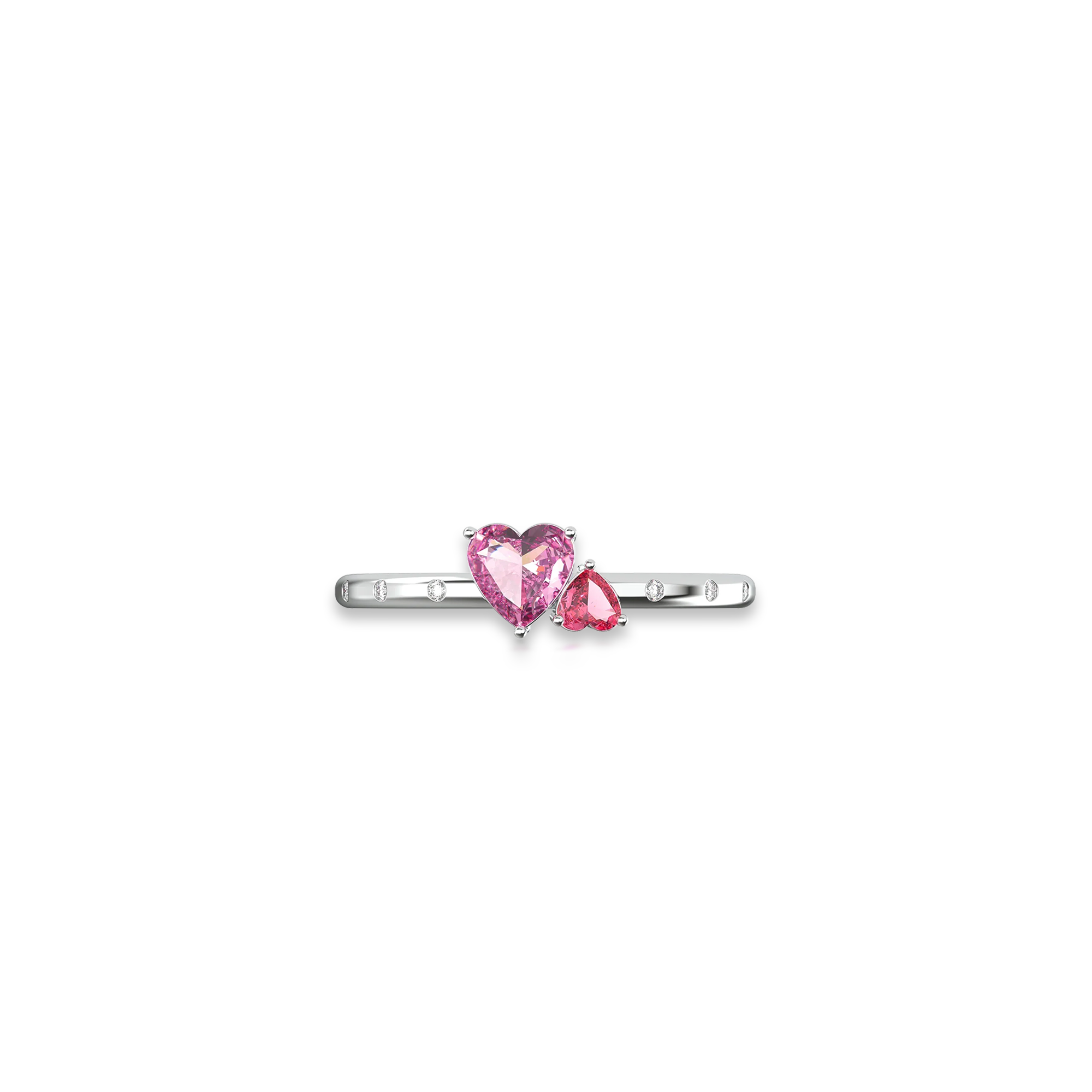 Soulmate promise ring with pink and berry heart gemstones in white gold vermeil#color_18k-white-gold-vermeil-pink-berry