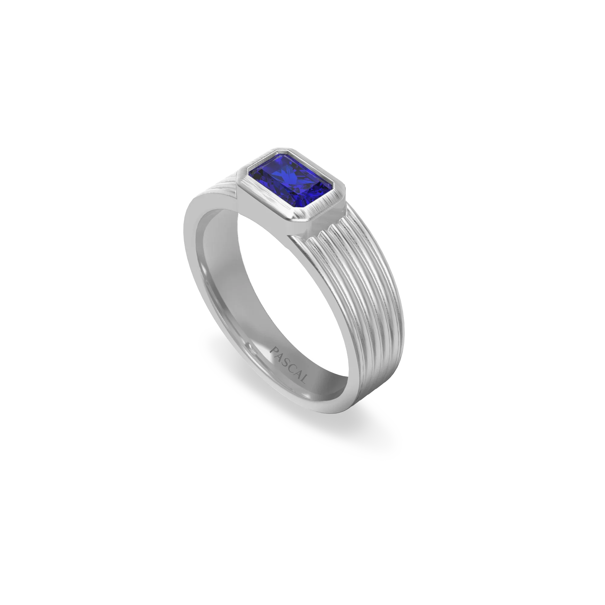 Emerald cut lab grown blue gemstone ring modern promise jewelry