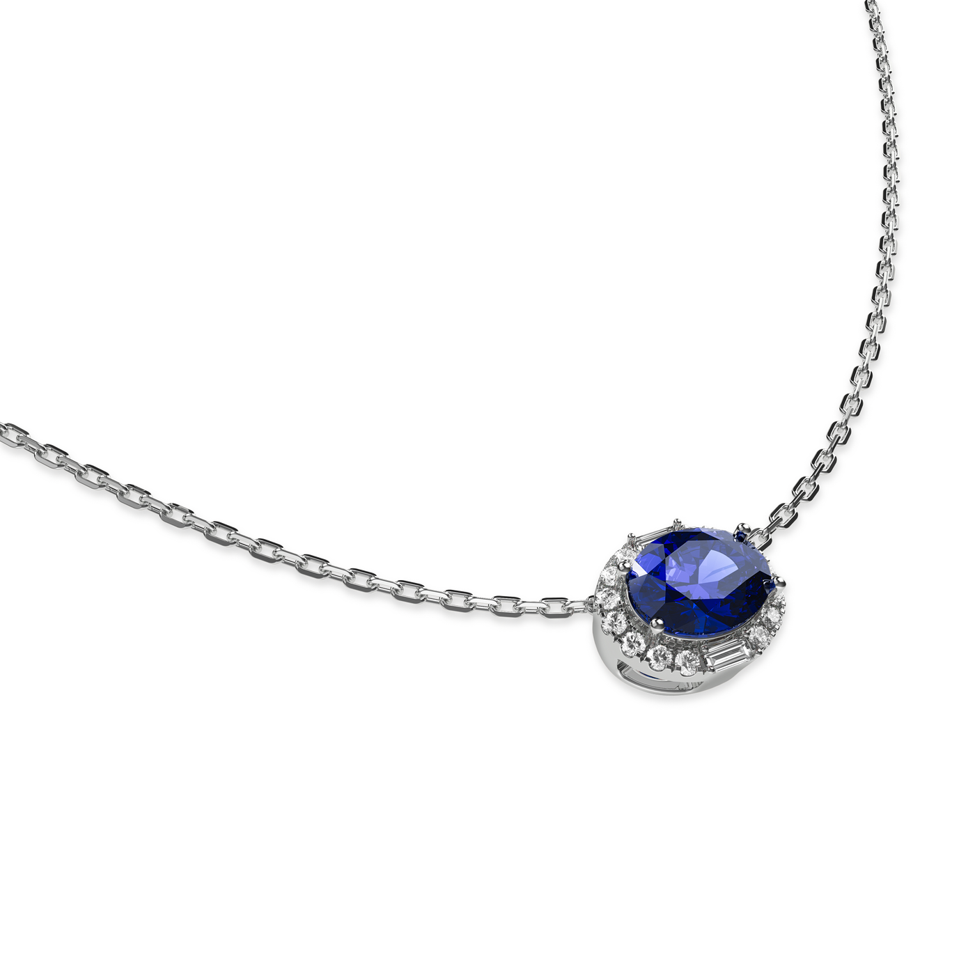 Classic Halo Oval Gemstone Diamond Collar