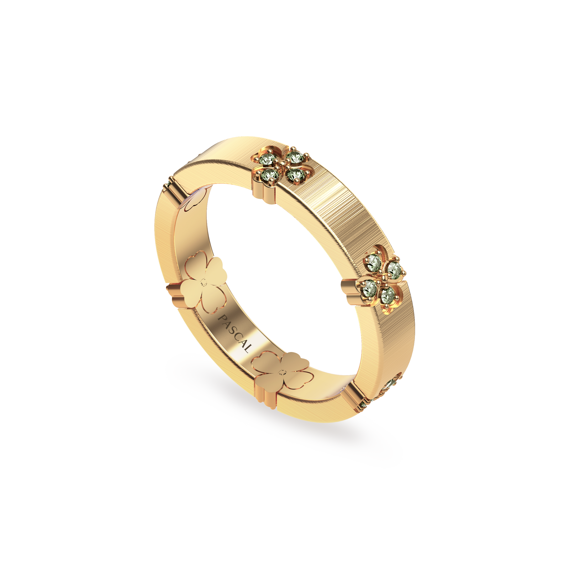 'Lucky Clover' Band Ring, Green Diamond Pavé | PASCAL