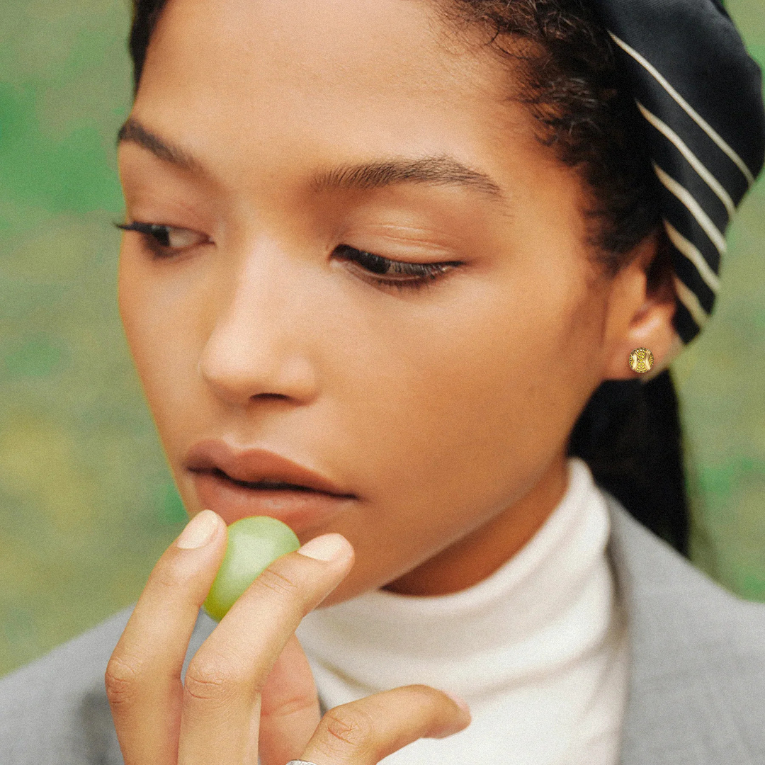 Brinco de Pino "The Tennis" com Bola, Pavé de Diamantes Amarelos