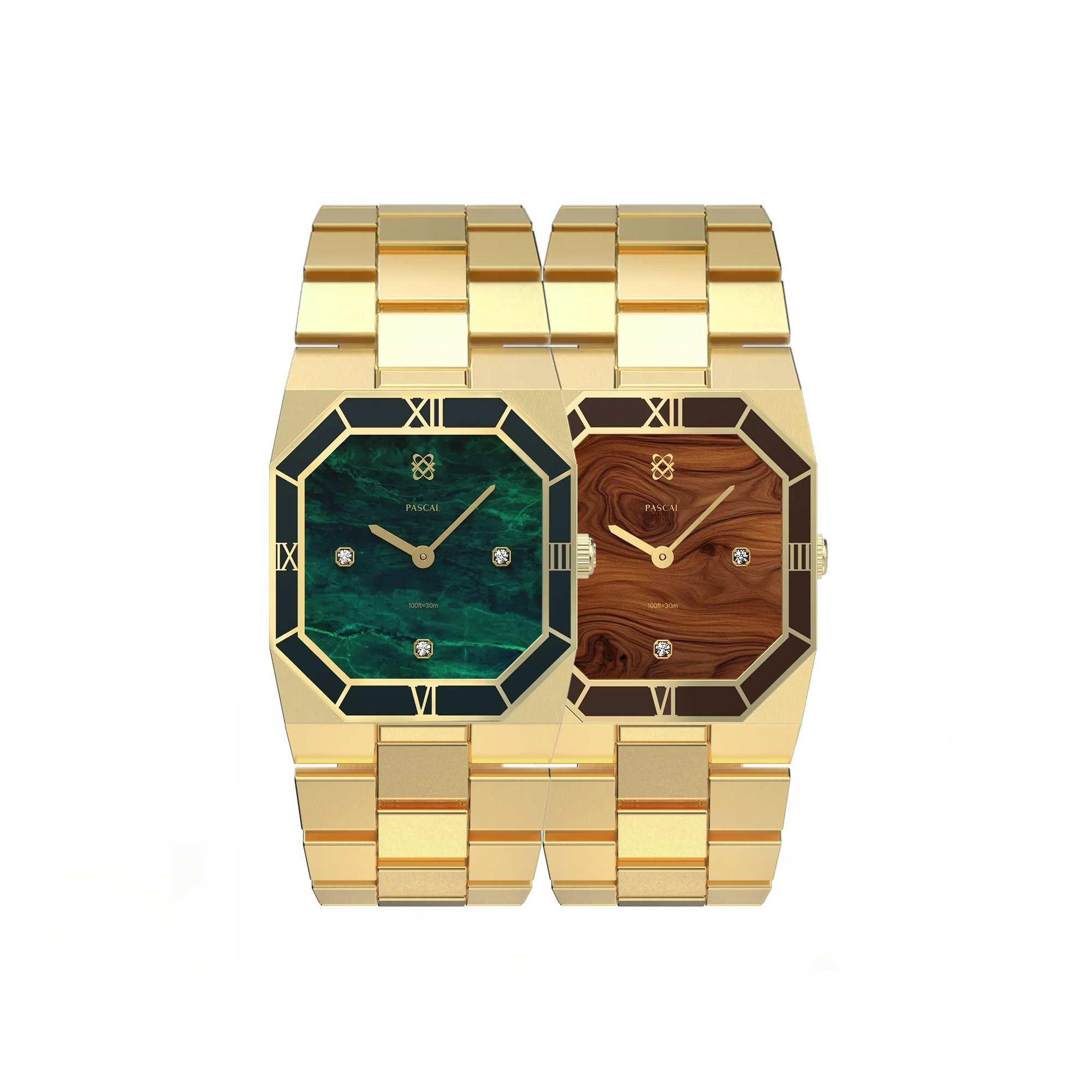 Octagonal Diamond Couple Watches in Woodland Evening & Willow Whisper - PASCAL