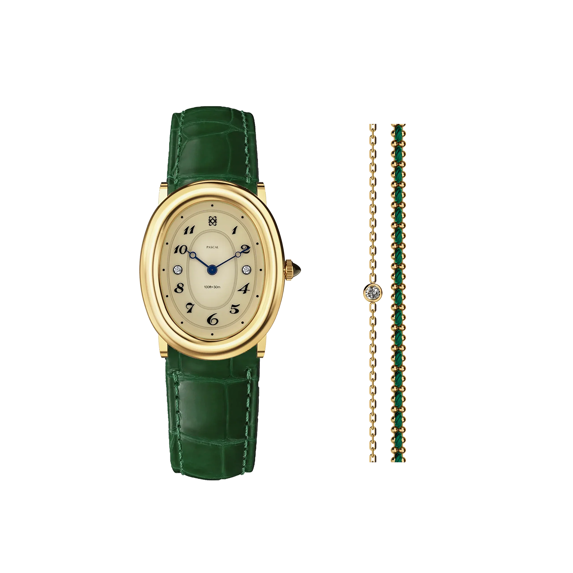 Oval Bubble Diamond Watch Gift Set in Lush Green - PASCAL