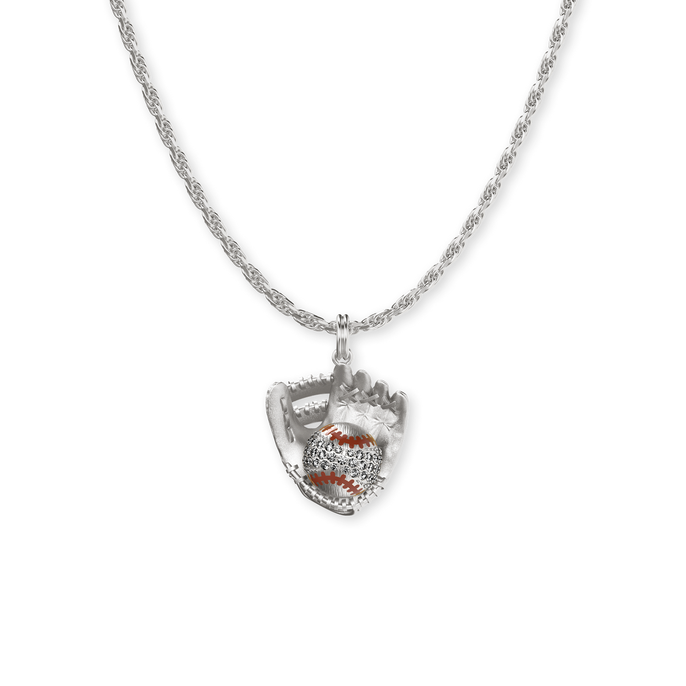 Pendente "The Baseball" Bola e Luva, Diamante Branco