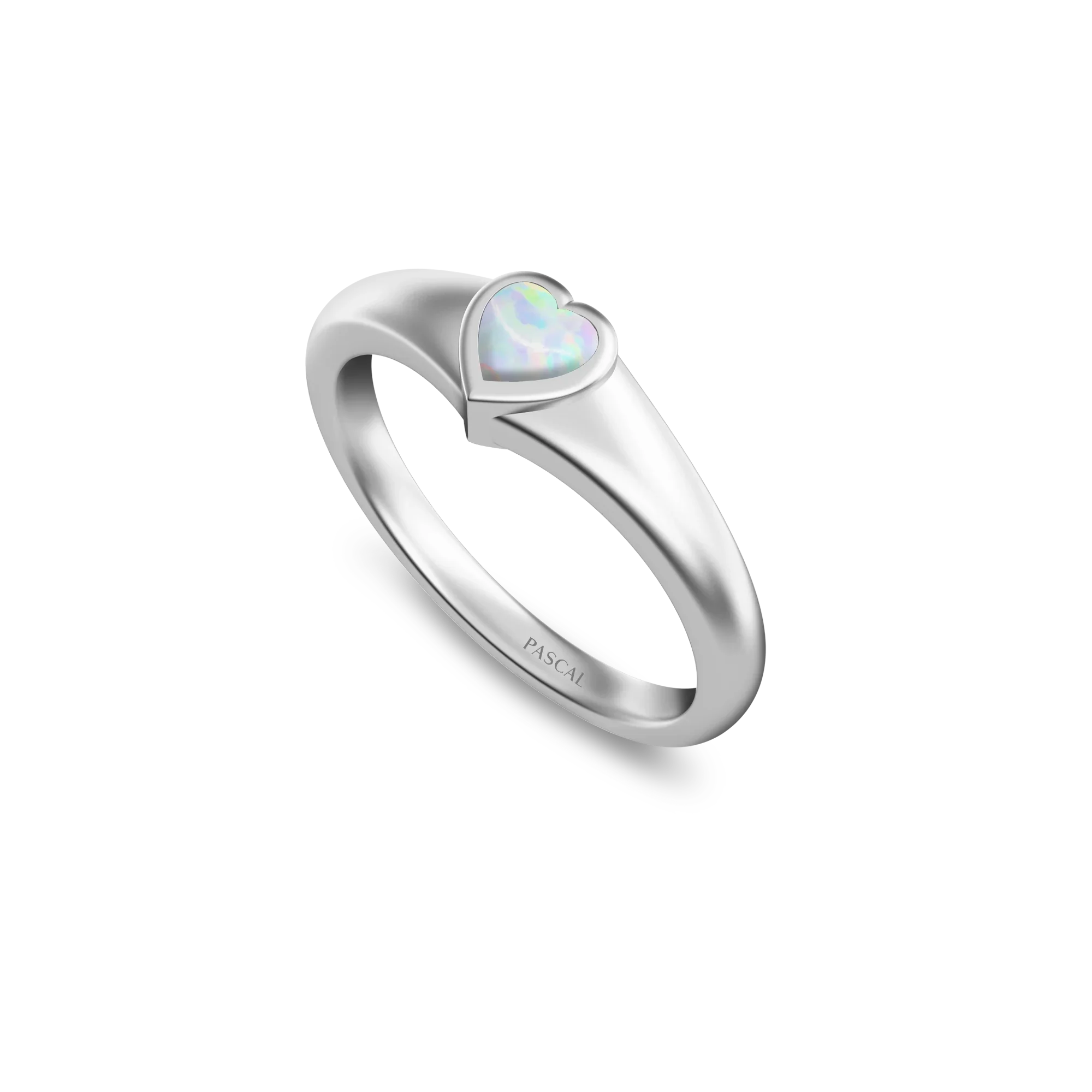 Elegant opal gemstone heart promise ring in white gold vermeil
