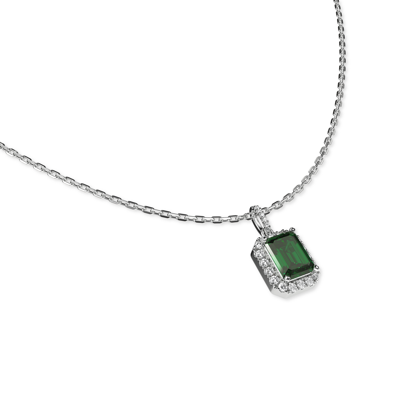 Classic Halo Esmeralda Gemstone Diamond Colgantes