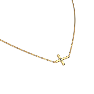 Sideway Diamond Cross Necklace