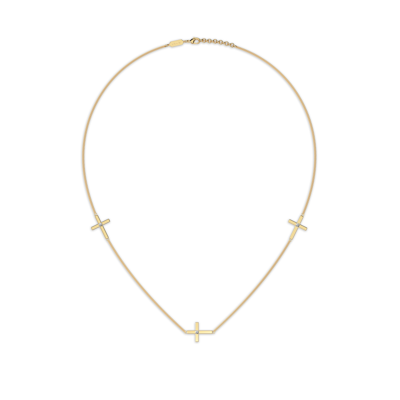 Halskette mit drei seitlichen Diamantkreuzen 