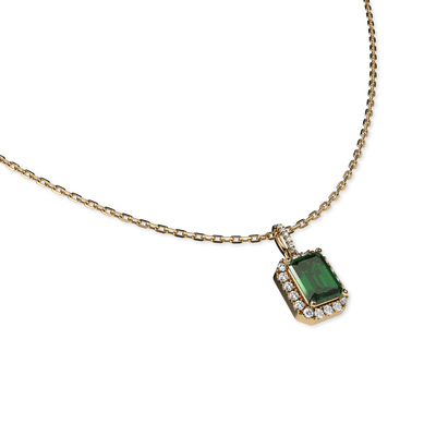 Classic Halo Esmeralda Gemstone Diamond Colgantes