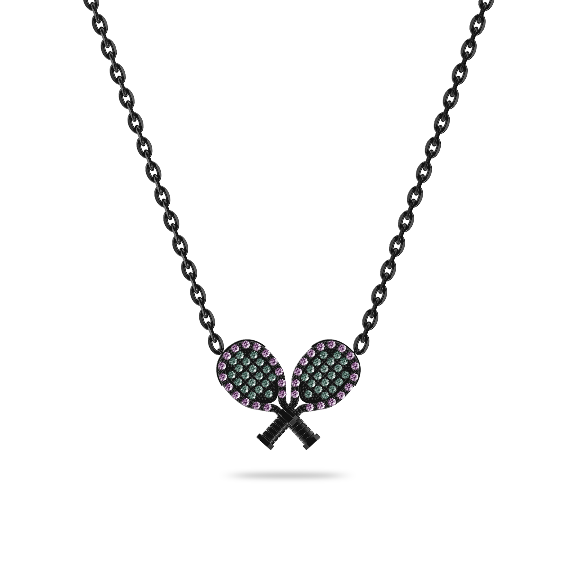 'The Tennis' SW19 Titanium Necklace, Purple Diamond Pavé - PASCAL#color_black-titanium-purple-green-diamonds