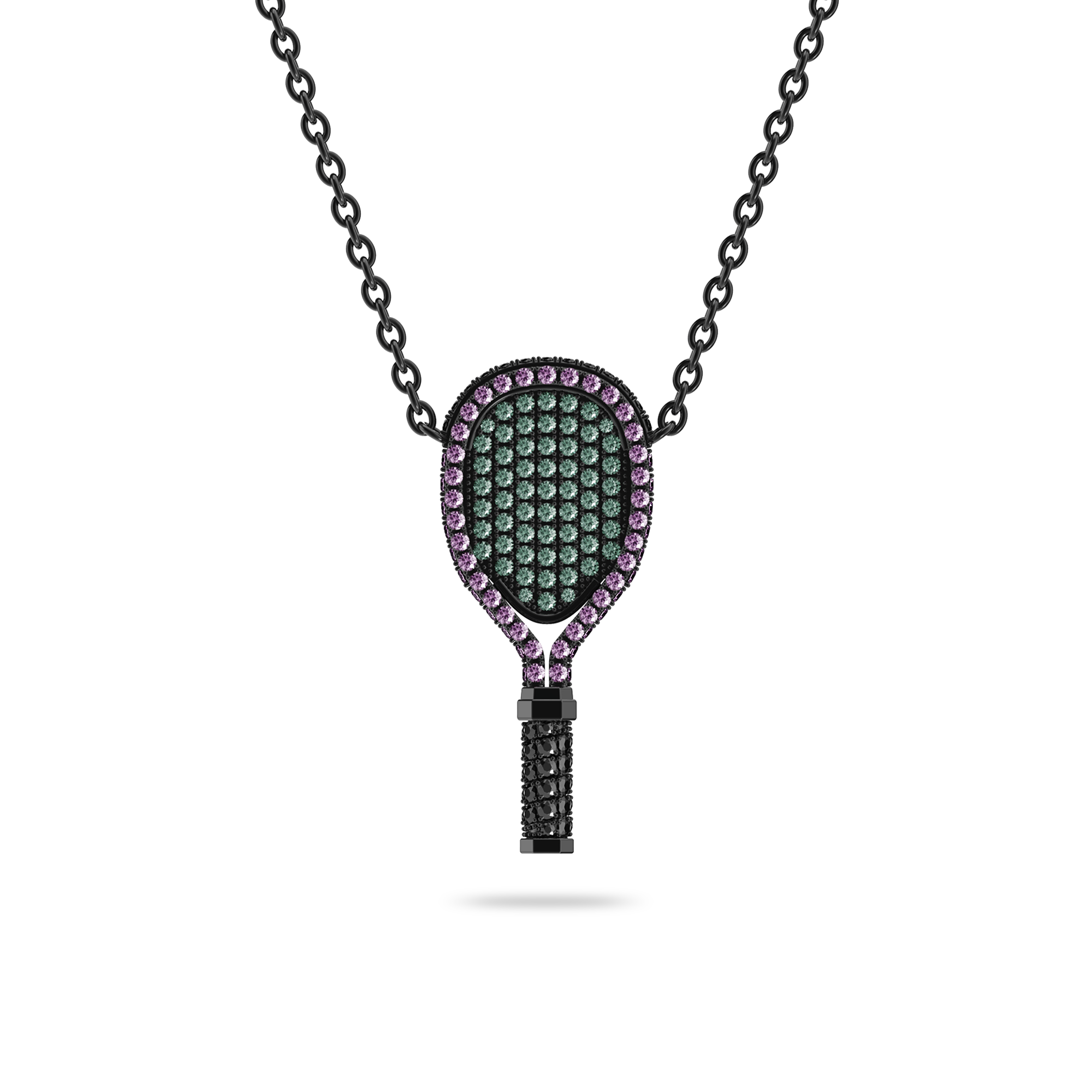 'The Tennis' SW19 Titanium Grand Necklace, Purple Diamond Pavé - PASCAL#color_black-titanium-purple-green-black-diamonds