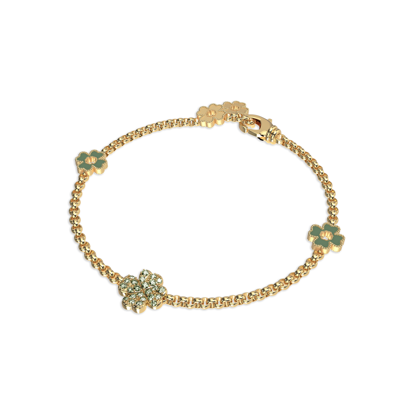 'Lucky Clover' Fancy Diamond Bracelet, 5 motifs