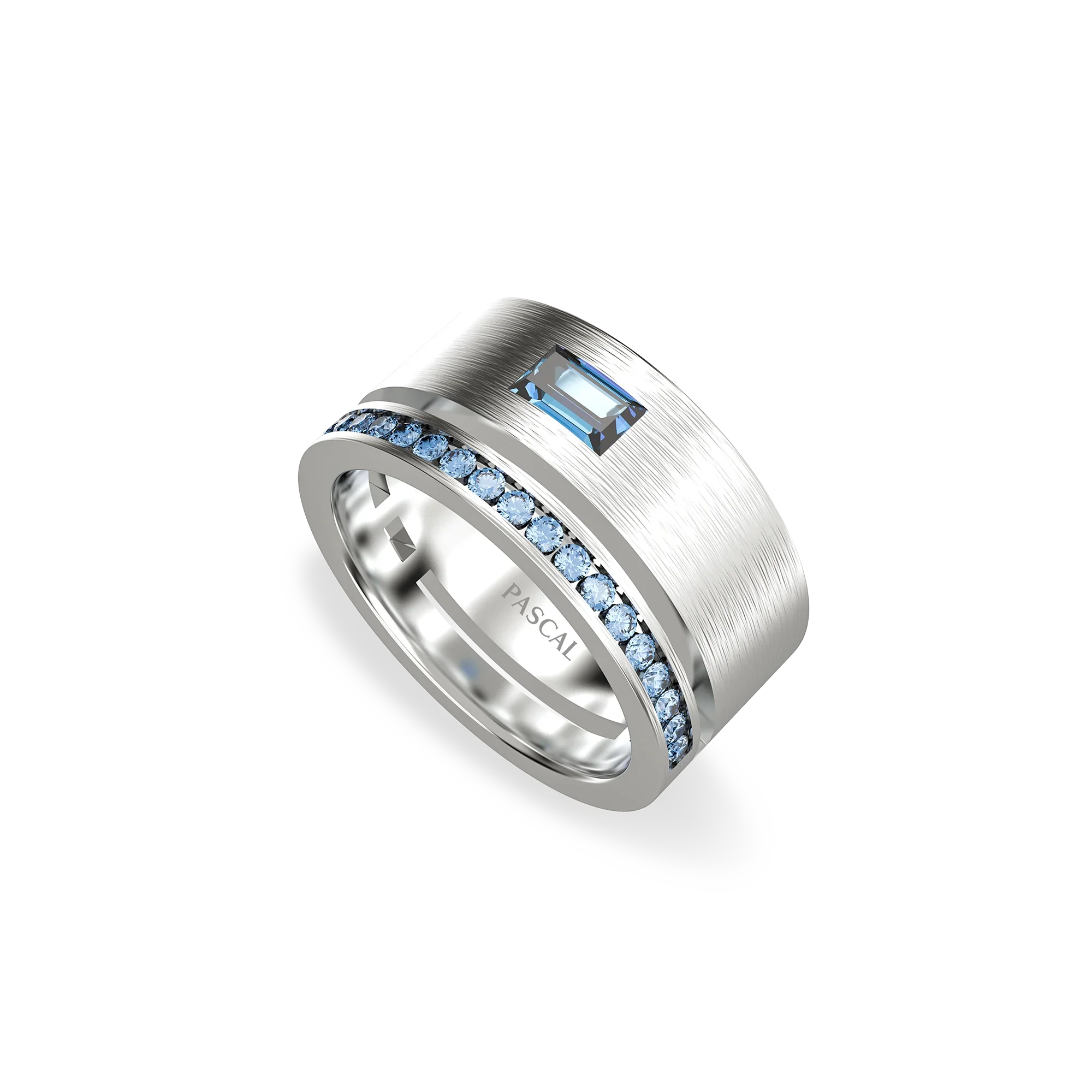 White Gold Timeless Wide Band Promise Ring baguette gemstone