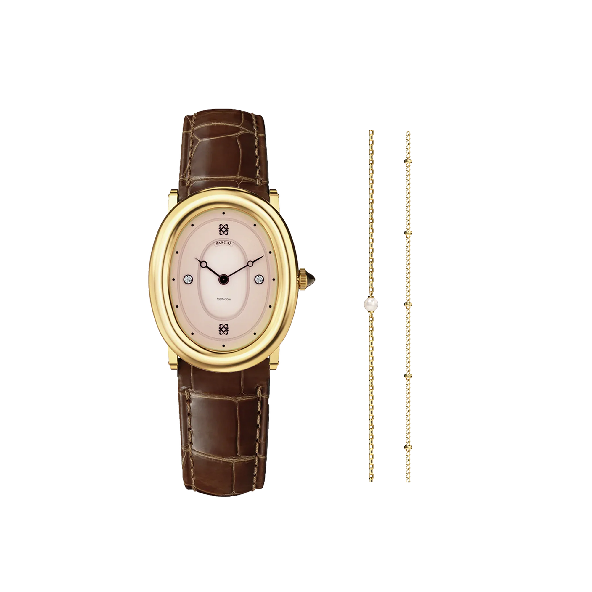 Oval Bubble Diamond Watch Gift Set in Salmon Dial - PASCAL