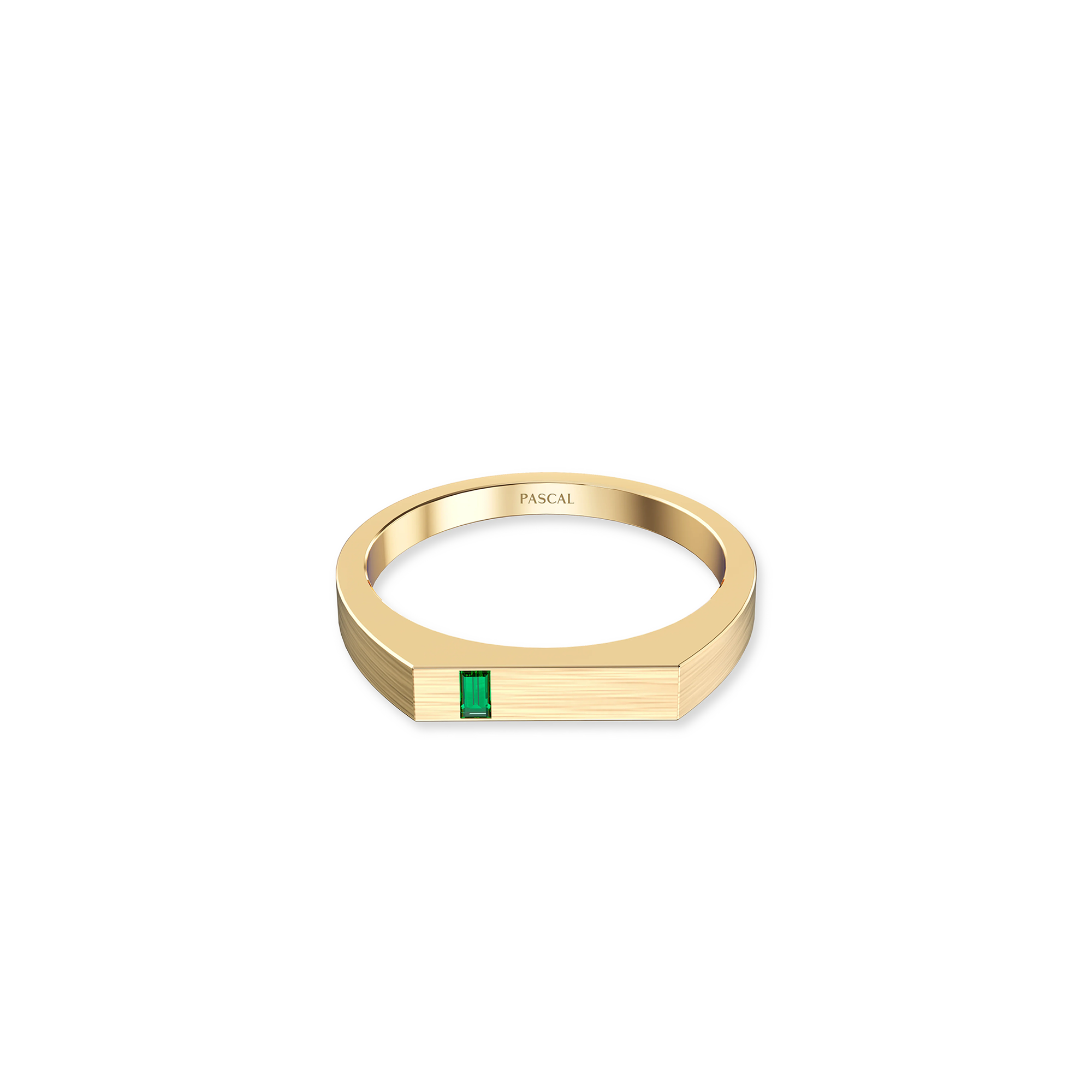 Thin Geo Baguette Cut Gemstone Signet Ring - PASCAL#color_18k-yellow-gold-vermeil-green-gemstone