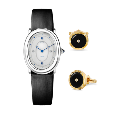 Oval Bubble Diamond Watch and Cufflinks Gift Set