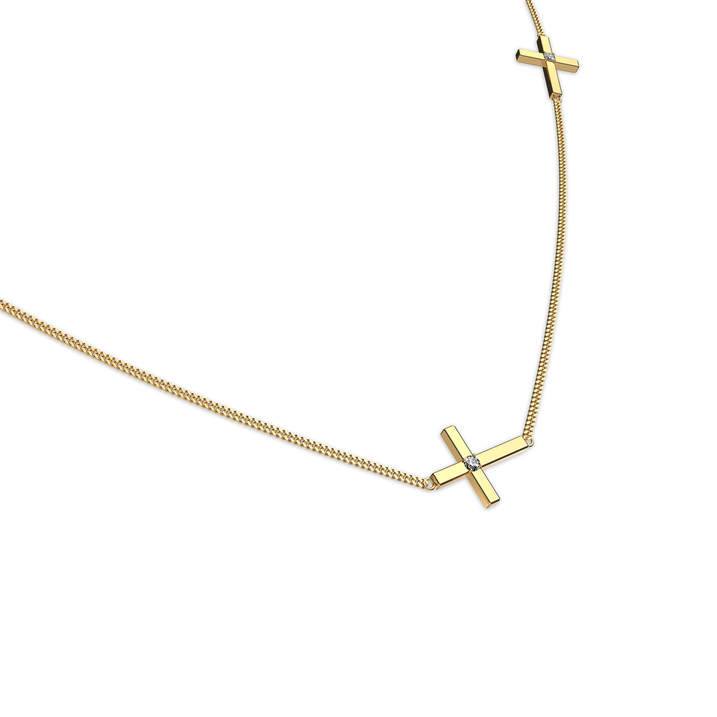 Collier triple croix de diamants latéraux 