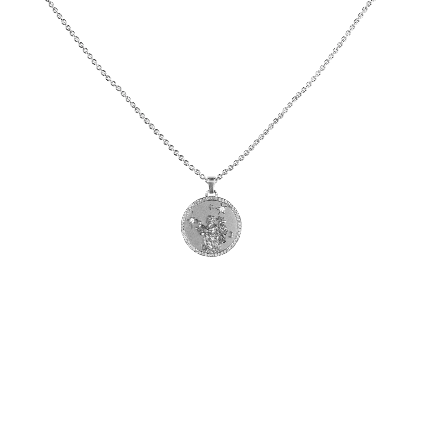 Virgo Amulet Pendant With Pave Diamond Rim